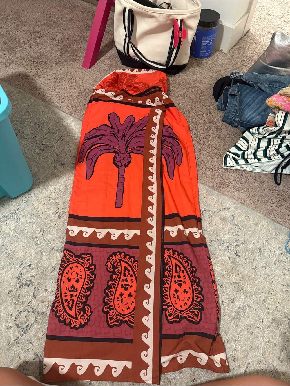 Vibrant Orange Palm Print Maxi Skirt